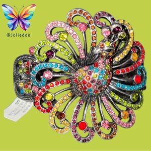 Colorful Peacock Crystal Dangle Cuff Bracelet NWT